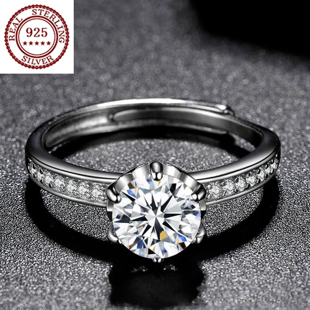 6 프롱 모조 Moissanite 다이아몬드 R S 반지 제안 결혼 럭셔리 보석 여자 친구 생일 축제 선물